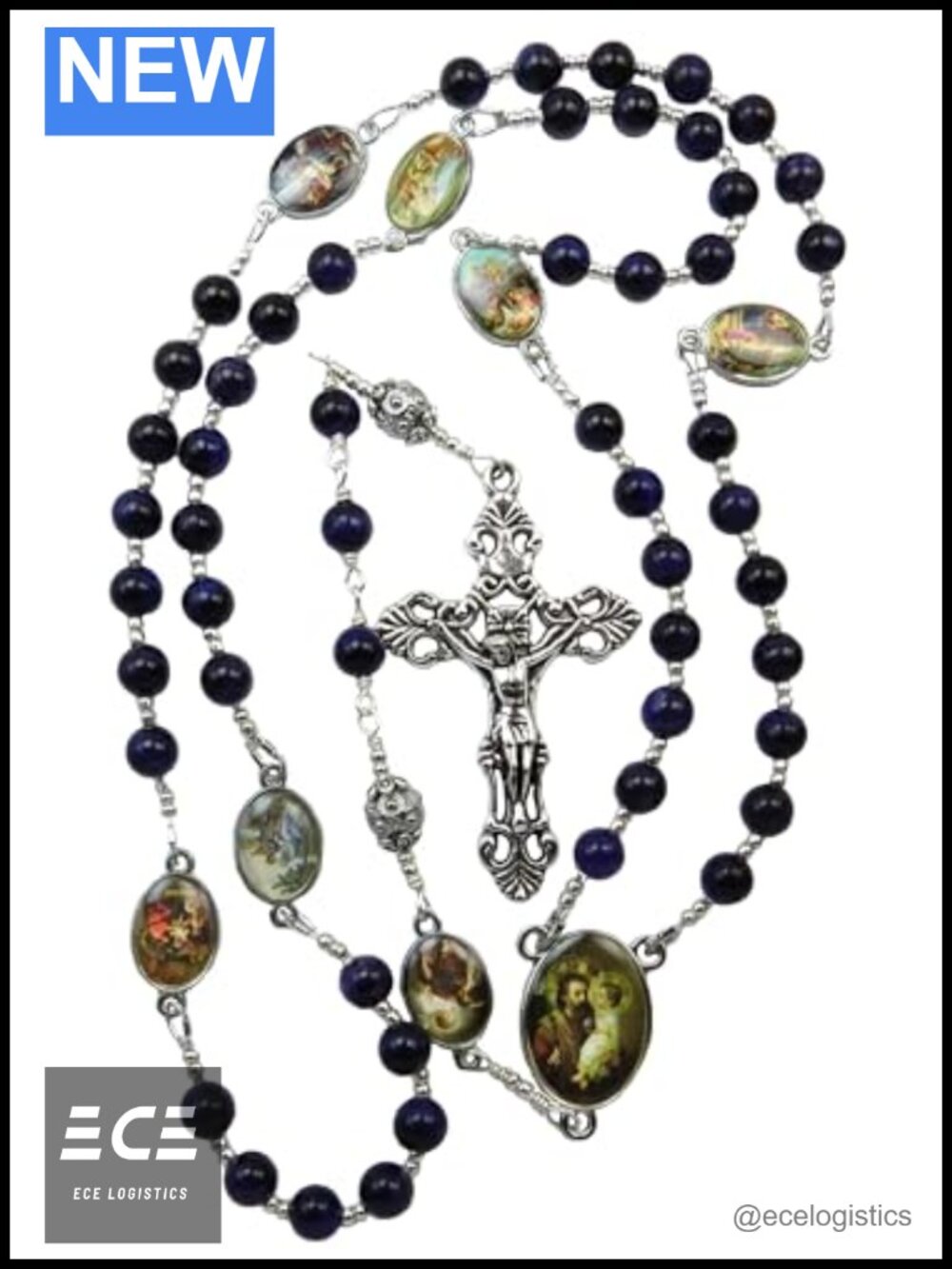 Catholic Rosary Chaplet St Joseph Italian Medals Tiger Eye 21in